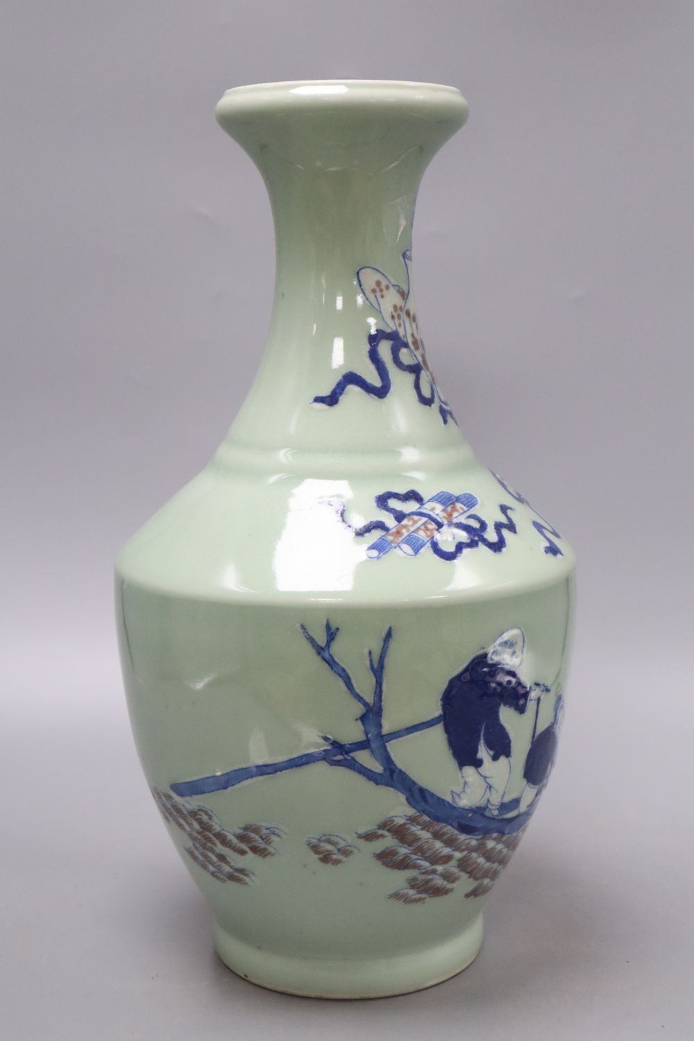 A Chinese celadon and underglaze blue vase, height 40cm